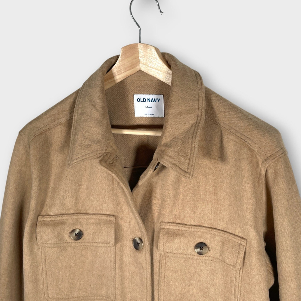 OLD NAVY Soft-Brushed Utility Shacket LARGE TALL Wool Blend Camel Oversized NEW - Picture 4 of 10